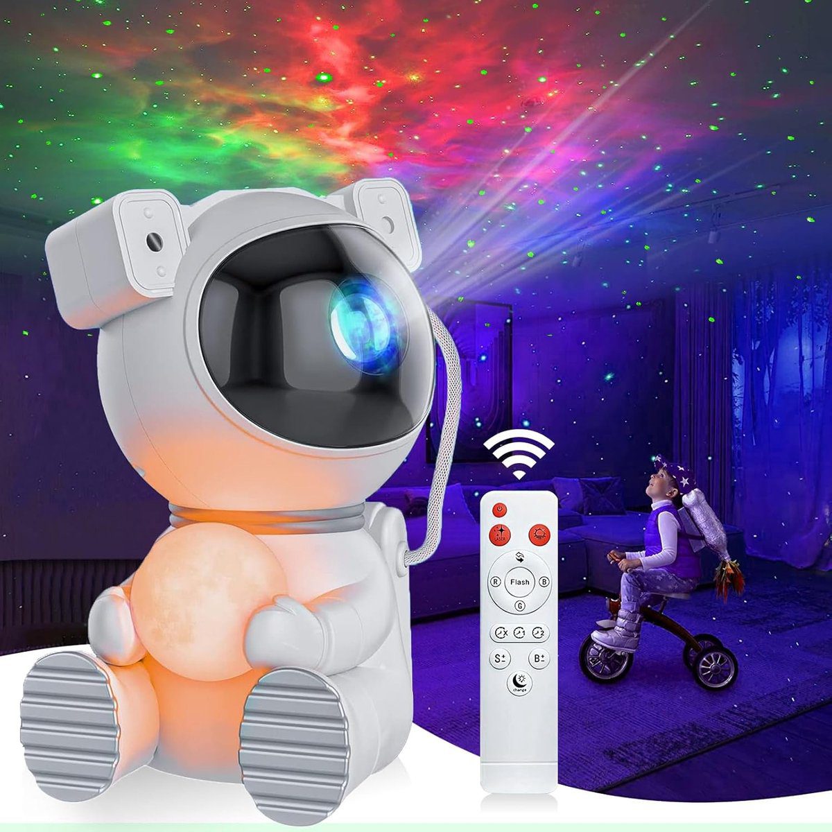 Maan Astronaut projector met verlichte maanlamp